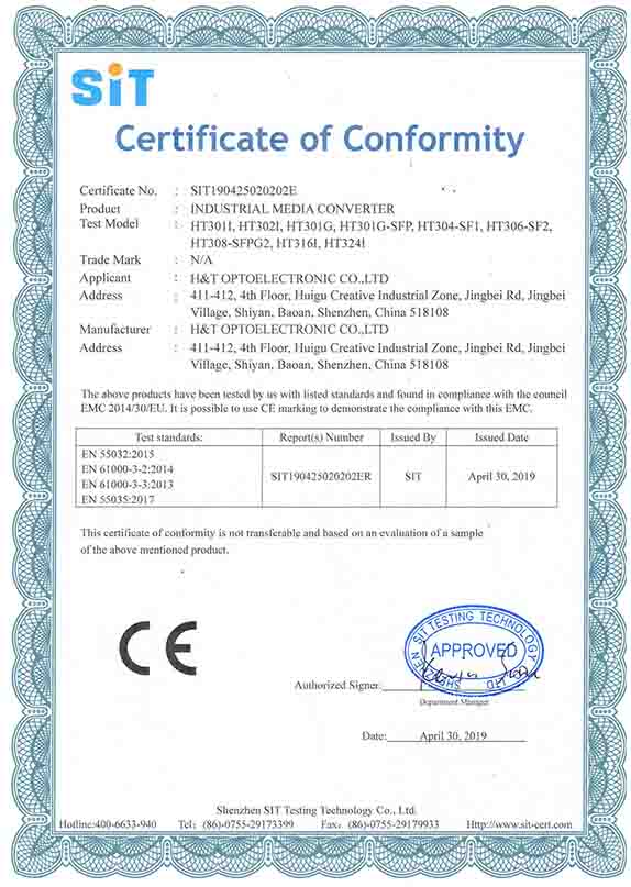 CE certificate for industrial media converter